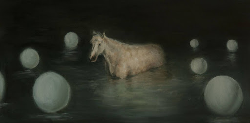 surreal painting of a horse in water