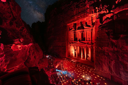 Petra at night red lights