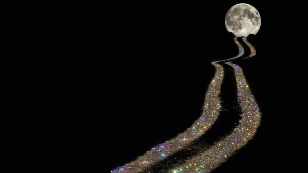 Tracks of the moon on land