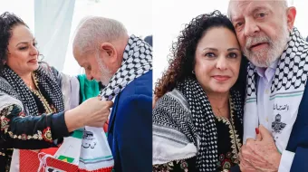 Lula da Silva wearing Keffiyeh in support of Palestine in Brazil